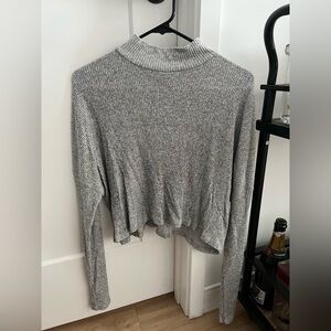Topshop Gray Long Sleeve Ribbed Top